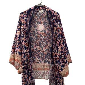 Umgee Floral Kimono Cardigan - Navy and Pink
